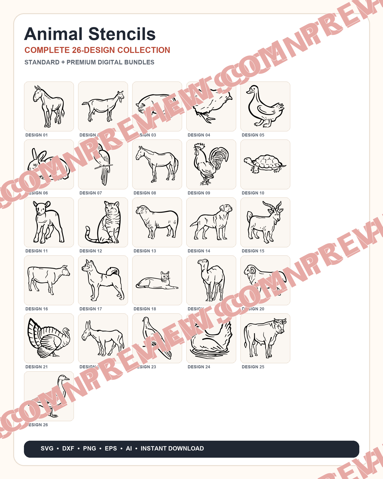 26 Animal Stencils Designs | Standard & Premium Bundles