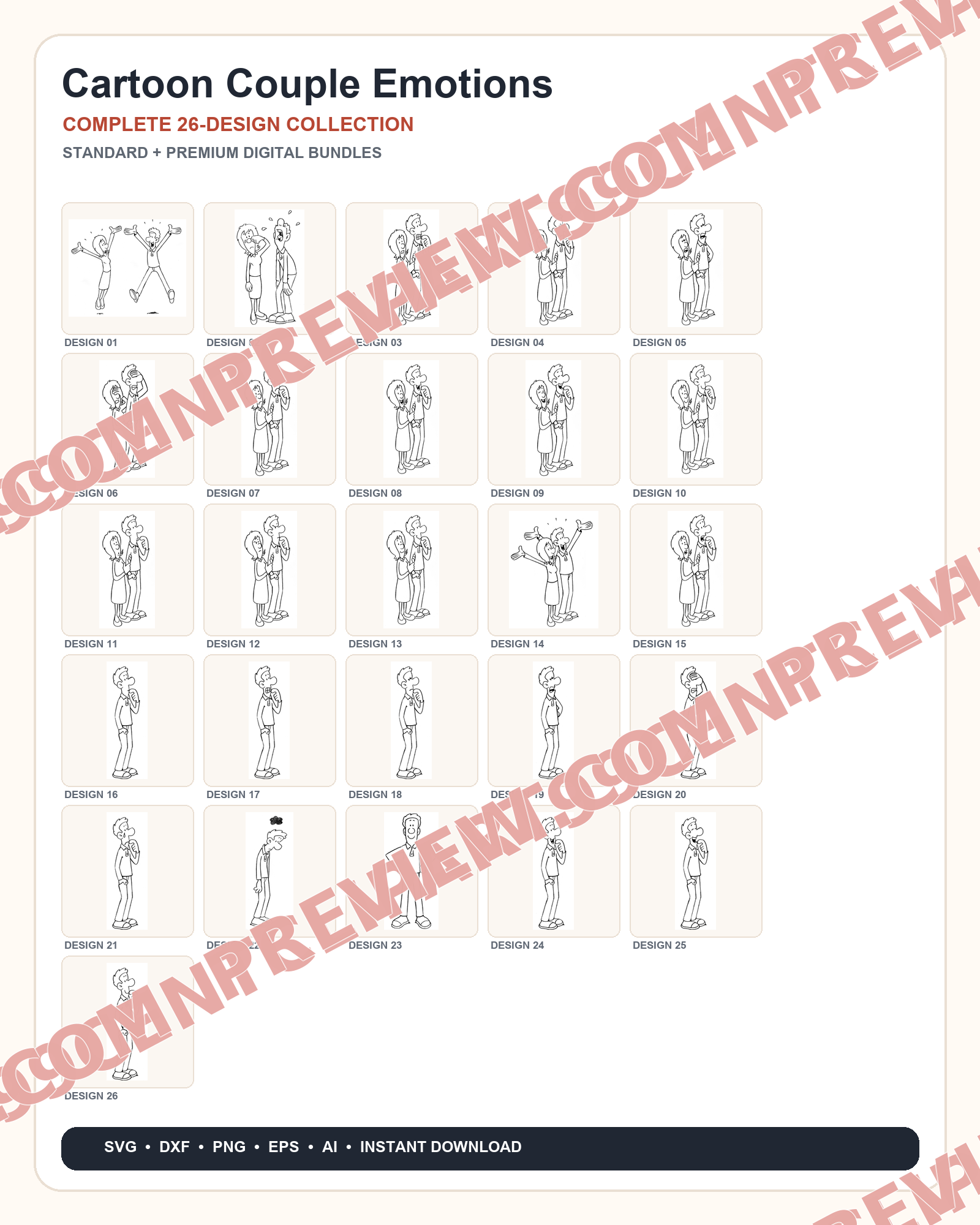 26 Cartoon Couple Emotions Designs | Standard & Premium Bundles