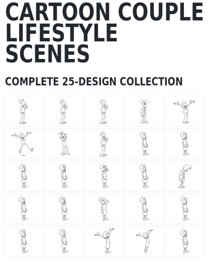 25 Cartoon Couple Lifestyle Scenes Designs | Standard & Premium Bundles