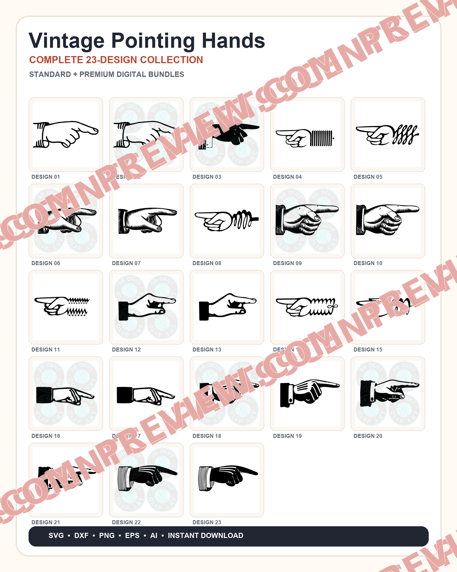 23 Vintage Pointing Hands Designs | Standard & Premium Bundles
