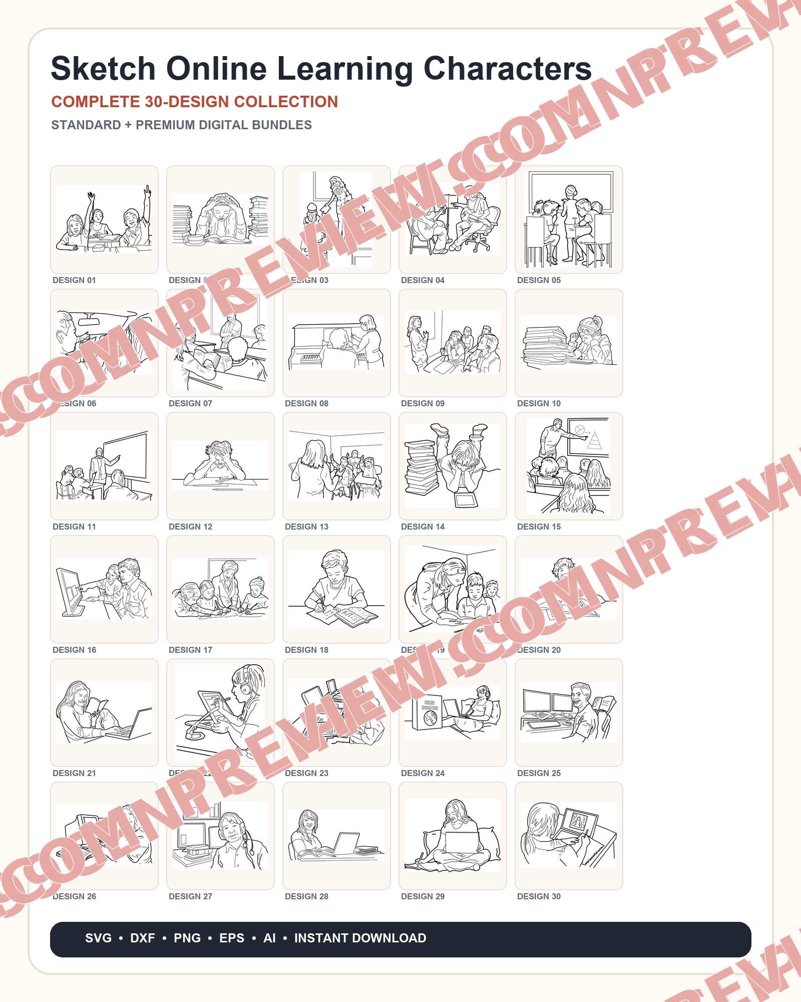 30 Sketch Online Learning Characters Designs | Standard & Premium Bundles