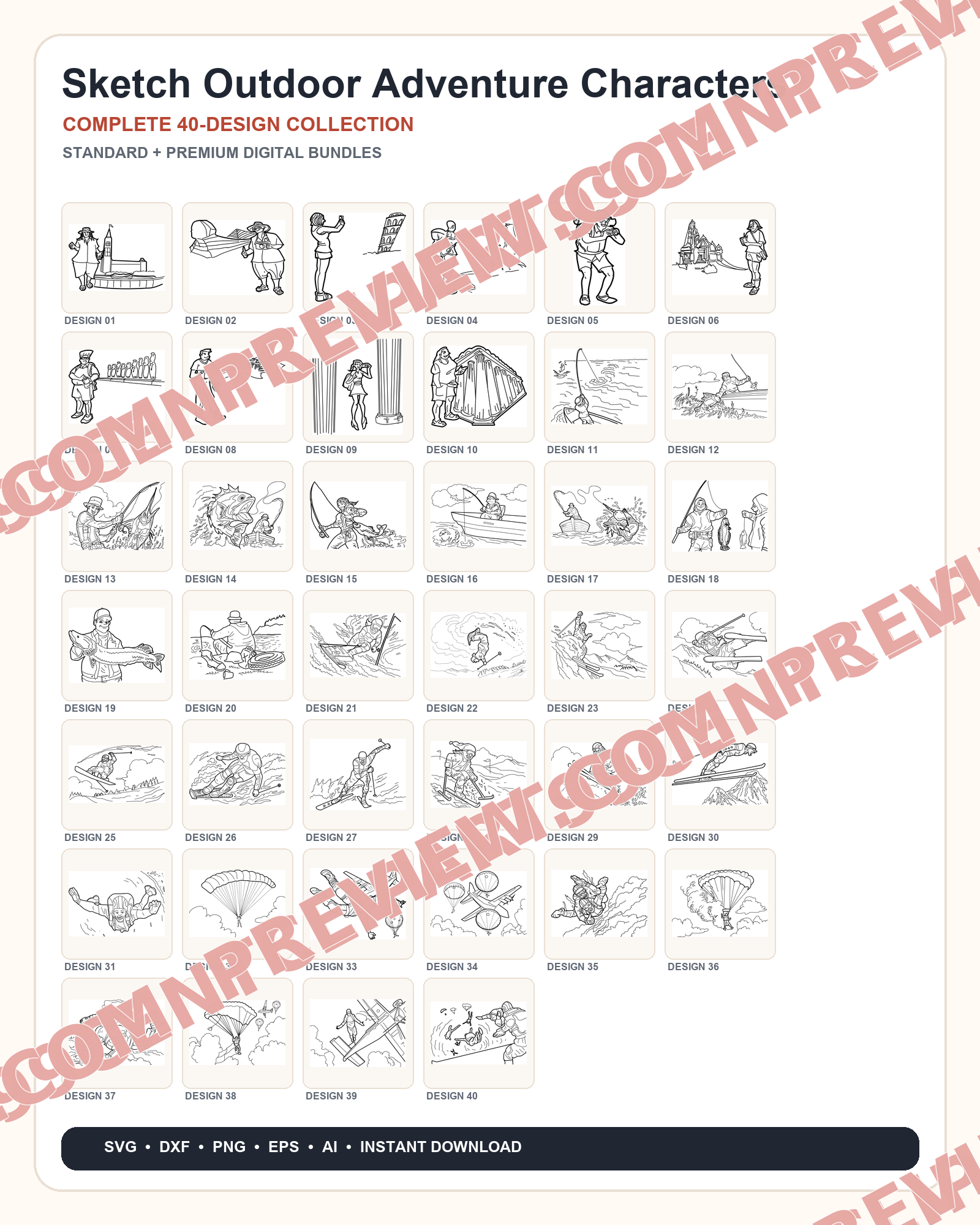 40 Sketch Outdoor Adventure Characters Designs | Standard & Premium Bundles