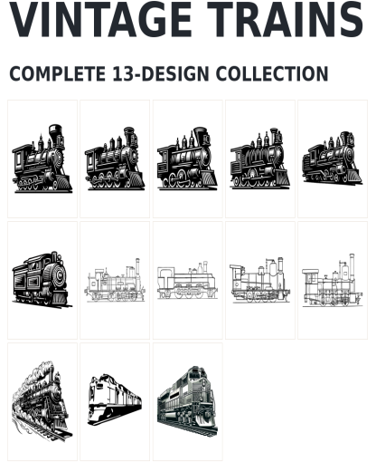 13 Vintage Trains Designs | Standard & Premium Bundles